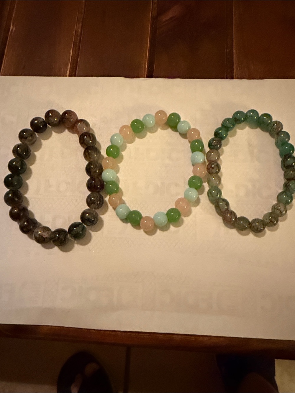 Multi-Color Gemstone Beaded Stretch Bracelet Set - Green, Mint & Brown